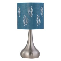 First Choice Lighting Set of 2 Romana - Brushed Chrome Touch Table Lamps with Teal Shades in Silver - thumbnail 2