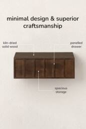 MH London Solid Wood Floating Wall Storage Shelf with Push-to-Open Drawer - Arlo in Dark Brown - thumbnail 3