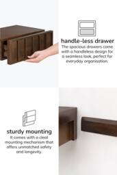 MH London Solid Wood Floating Wall Storage Shelf with Push-to-Open Drawer - Arlo in Dark Brown - thumbnail 6