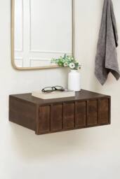 MH London Solid Wood Floating Wall Storage Shelf with Push-to-Open Drawer - Arlo in Dark Brown - thumbnail 1