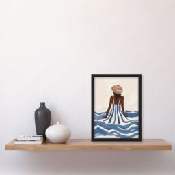 Artery8 Woman in Blue White Stripy Summer Holiday Dress Framed Wall Art - Size: A4 - thumbnail 4