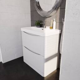 Balterley Bathroom Floor Standing 2 Drawer Vanity, Ceramic Basin, White, 800mm in White - thumbnail 4