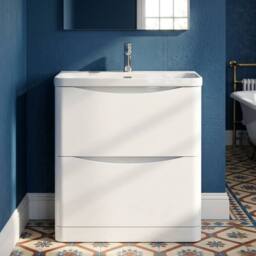 Balterley Bathroom Floor Standing 2 Drawer Vanity, Ceramic Basin, White, 800mm in White - thumbnail 6