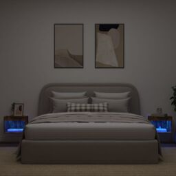 Berkfield Home Bedside Cabinets with LED Lights Wall-mounted 2 pcs Smoked Oak in Brown - thumbnail 4