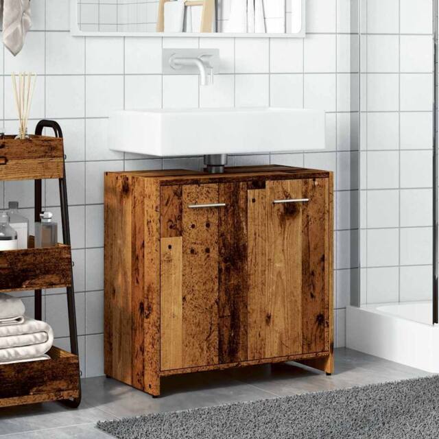 Berkfield Home Comfortable Bathroom Sink Cabinet Old Wood 60x33x60 cm Engineered Wood in Brown - Size: 60 x 33 x 60 cm - image 1