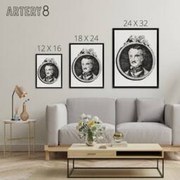 "Artery8 Edgar Allan Poe Portrait Manet Vintage Black Framed Canvas Wall Art in White - Size: W12"" x H16""" - thumbnail 4