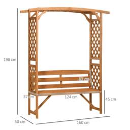 OUTSUNNY Patio Garden Bench, Arch Pergola Arbour with Seat Natural wood colour in Brown - thumbnail 3