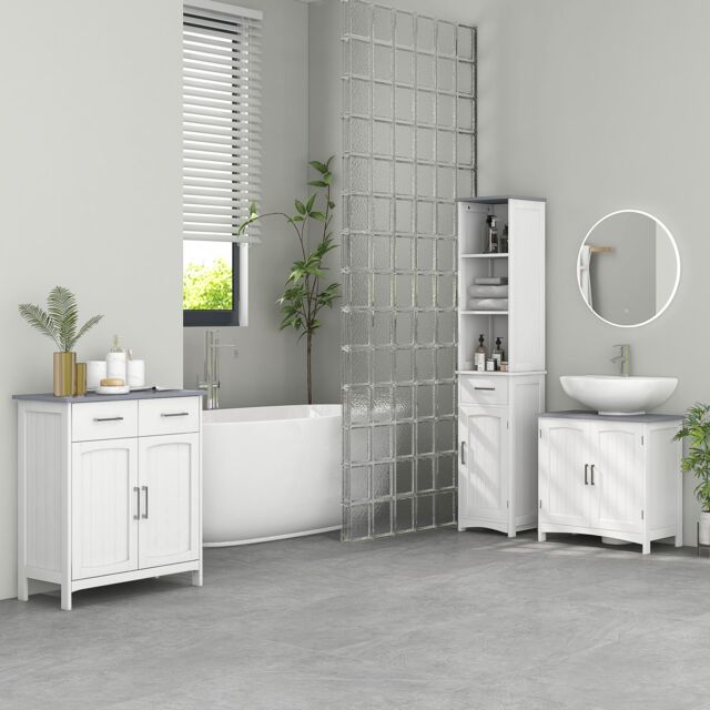 Kleankin 3-Piece Bathroom Furniture Set with Adjustable Shelves, White - image 1