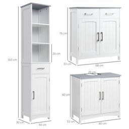 Kleankin 3-Piece Bathroom Furniture Set with Adjustable Shelves, White - thumbnail 3