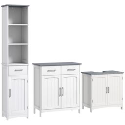 Kleankin 3-Piece Bathroom Furniture Set with Adjustable Shelves, White - thumbnail 2