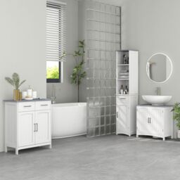 Kleankin 3-Piece Bathroom Furniture Set with Adjustable Shelves, White - thumbnail 1