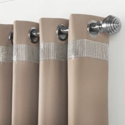 Luxury Living Palace Diamante Ring Top Blackout Curtains in Beige - Size: 229 cm width x 229 cm drop - thumbnail 3