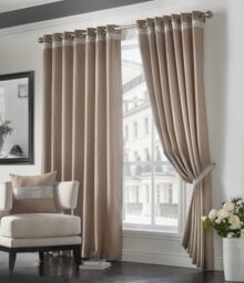 Luxury Living Palace Diamante Ring Top Blackout Curtains in Beige - Size: 229 cm width x 229 cm drop - thumbnail 1