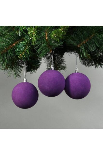 KDMD 8cm Purple Velvet Baubles Set of 6 - image 1