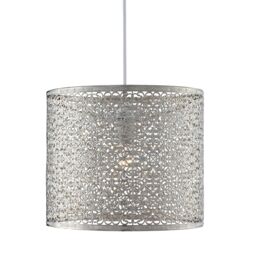 Lighting Collection Non Elec Chrome Cylinder Metal Pendant Lamp Shade in Silver - thumbnail 2