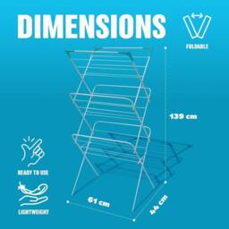 Trendi 3 Tier Clothes Airer Drying Rack, Foldable Indoor Laundry Stand in Aqua - thumbnail 3