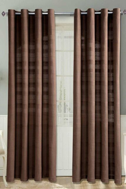 Homescapes Cotton Rajput Ribbed Curtain Pair in Chocolate - Size: 140 cm width x 137 cm drop - image 1