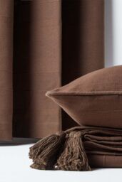 Homescapes Cotton Rajput Ribbed Curtain Pair in Chocolate - Size: 140 cm width x 137 cm drop - thumbnail 4
