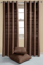 Homescapes Cotton Rajput Ribbed Curtain Pair in Chocolate - Size: 140 cm width x 137 cm drop - thumbnail 2