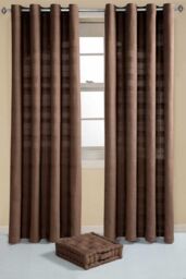 Homescapes Cotton Rajput Ribbed Curtain Pair in Chocolate - Size: 140 cm width x 137 cm drop - thumbnail 3