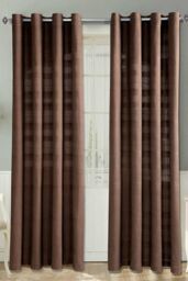 Homescapes Cotton Rajput Ribbed Curtain Pair in Chocolate - Size: 140 cm width x 137 cm drop - thumbnail 1