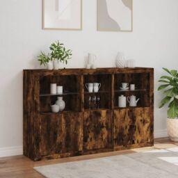 Berkfield Home Sideboard with LED Lights Smoked Oak 162x37x100 cm in Brown - Size: 162 x 37 x 100 cm - thumbnail 4