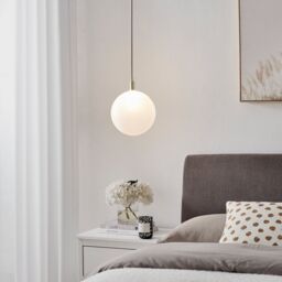 FurnitureboxUK Martha Brushed Brass Art Deco Pendant Light With Frosted Glass Globe in Gold - thumbnail 2