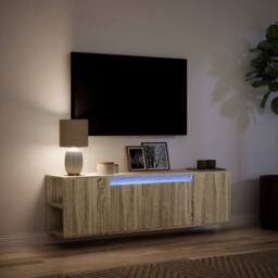 Berkfield Home TV Wall Cabinet with LED Lights Sonoma Oak 135x31x39.5 cm in Light Tan - thumbnail 5