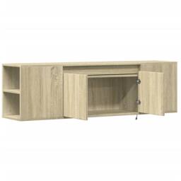Berkfield Home TV Wall Cabinet with LED Lights Sonoma Oak 135x31x39.5 cm in Light Tan - thumbnail 9