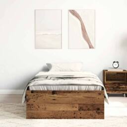 Berkfield Home Durable Bed Frame without Mattress Old Wood 75x190 cm Engineered Wood in Brown - thumbnail 1
