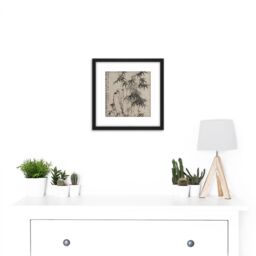 Artery8 Zheng Xie Bamboo Rocks Screen Painting 8X8 Inch Square Wooden Framed Wall Art Print Picture with Mount in Black - thumbnail 2