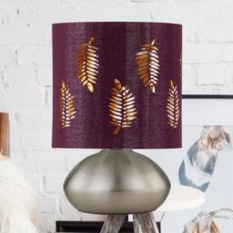 First Choice Lighting Jenson - Brushed Chrome Touch Table Lamp with Burgundy Fern Shade in Silver - thumbnail 3