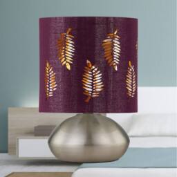 First Choice Lighting Jenson - Brushed Chrome Touch Table Lamp with Burgundy Fern Shade in Silver - thumbnail 2