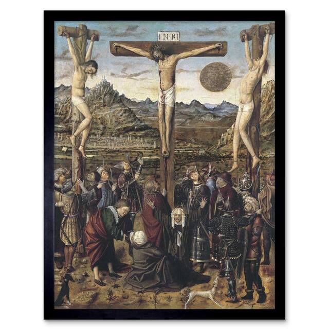 "Artery8 Religious Jesus Crucifixion Valenciano Christian Classical Framed Art in Brown - Size: W12"" x H16""" - image 1