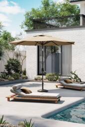 Garden Sanctuary 3M Outdoor Umbrella Large Garden Traditional Parasol with Resin Base in Khaki - thumbnail 1