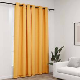 Berkfield Home Linen-Look Blackout Curtains with Grommets Yellow 290x245cm - Size: 290x245 cm