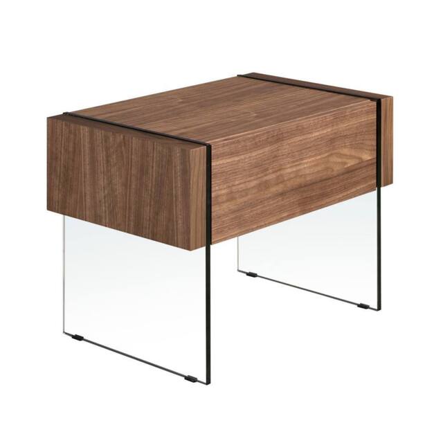 Angel Cerda Walnut Veneer Bedside Table with Tempered Glass Legs in Brown - image 1