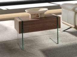 Angel Cerda Walnut Veneer Bedside Table with Tempered Glass Legs in Brown - thumbnail 3