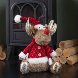 Samuel Alexander 45cm Sitting Plush Golden Dancer Christmas Reindeer Decoration in Beige - thumbnail 7