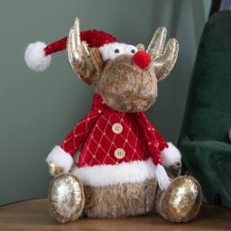 Samuel Alexander 45cm Sitting Plush Golden Dancer Christmas Reindeer Decoration in Beige - thumbnail 1