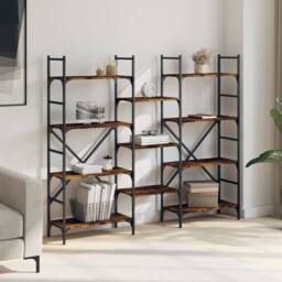 Berkfield Home Bookshelf Smoked Oak 160x28.5x136.5 cm Engineered Wood in Brown - thumbnail 3