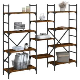 Berkfield Home Bookshelf Smoked Oak 160x28.5x136.5 cm Engineered Wood in Brown - thumbnail 4