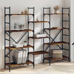 Berkfield Home Bookshelf Smoked Oak 160x28.5x136.5 cm Engineered Wood in Brown - thumbnail 1