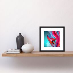 Artery8 Surfer Riding Wave Sea Abstract Vibrant Bright Watercolour Surfing Pink Turquoise Water Sport Square Wooden Framed Wall Art Print Picture 8X8 - thumbnail 2