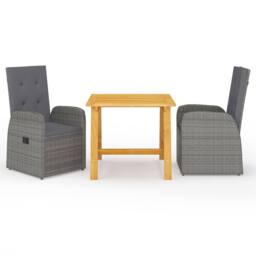 Berkfield Home Beautiful 3 Piece Garden Dining Set with Cushions Grey Poly Rattan - thumbnail 2
