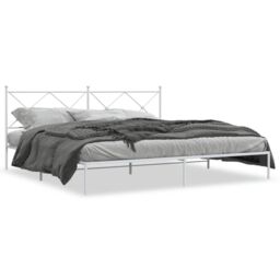 Berkfield Home Metal Bed Frame without Mattress with Headboard White 193x203cm - Size: 193x203 cm - thumbnail 2