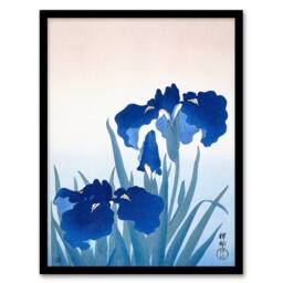 Artery8 Ohara Koson Framed Wall Art Print Blue Iris Flowers Floral Japan - Size: A4 - thumbnail 1