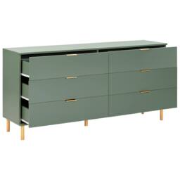 Wyld and Coco 6-Drawer Chest with Green-Gold Accents and Solid Wood Legs in Green - thumbnail 4