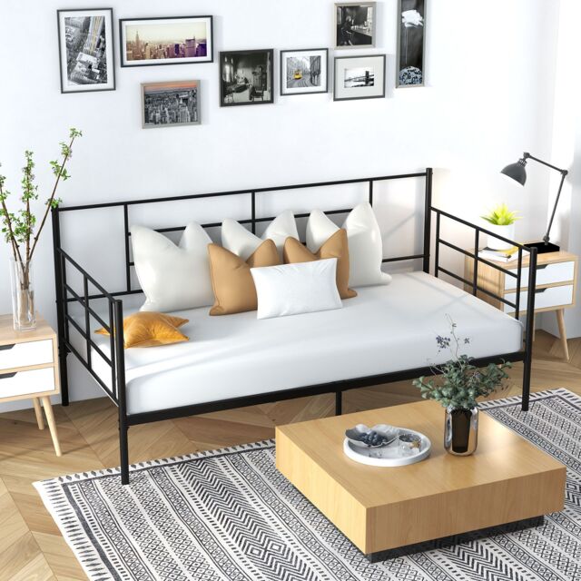 Costway Single Size Metal Sofa Bed Single Platform Bed Daybed with Arms & Back in Black - image 1