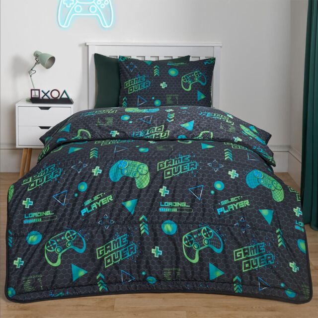 OHS Coverless 10.5 Tog Gaming Duvet Pillowcase Quilt Soft Warm Bedding Set in Black - Size: Single - image 1